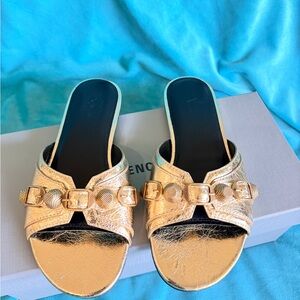 Balenciaga Gold Slide Sandals
